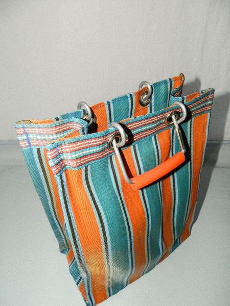 Load image into Gallery viewer, PUEBCO • Recycled Plastic Stripe Bag D15 in Orange/Blue